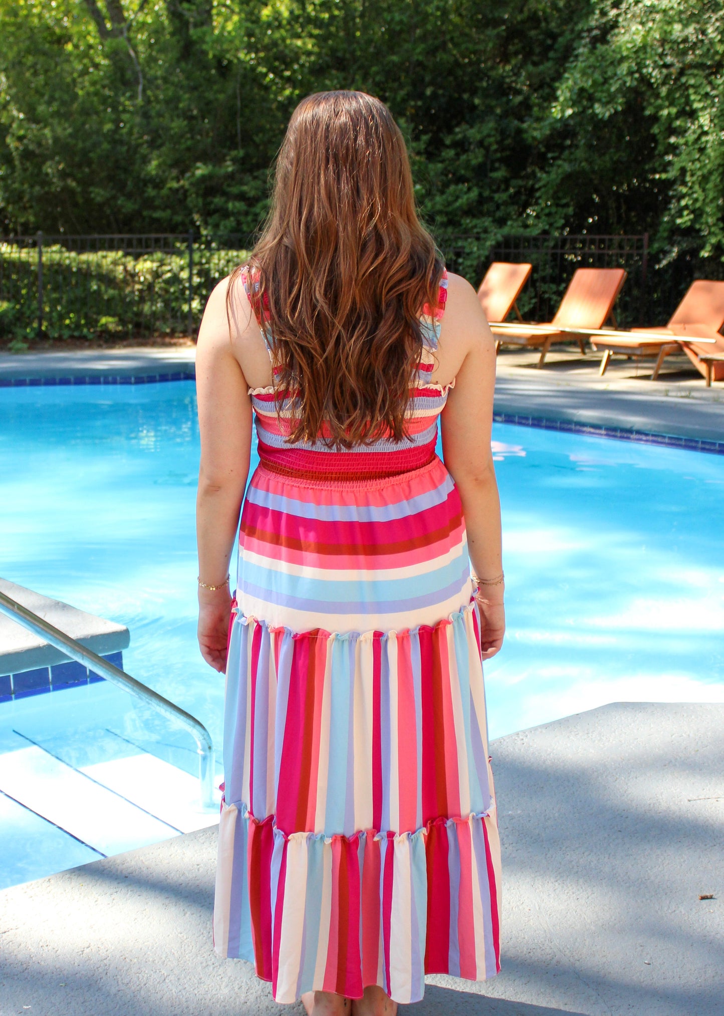 Stripe Ruffle Strap Midi Dress LT