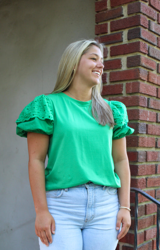 Green Ruffle Sleeve Top LT