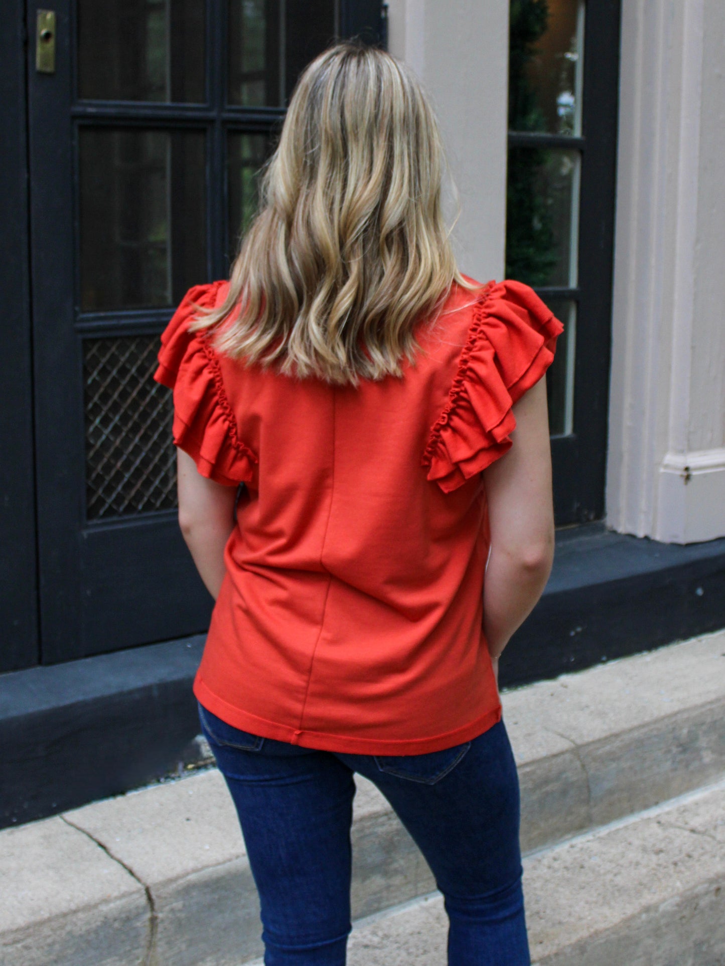 Orange Ruffle Sleeve Top LT