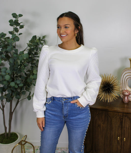 White Puff Sleeve Sweatshirt LT